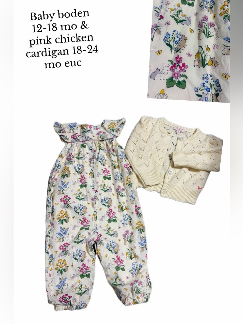 Baby boden romper and pink chicken cardigan bundle